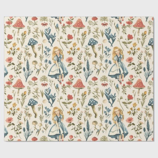 Alice in Wonderland Paddestoel Blauw Rood Cadeaupapier (Vlak)
