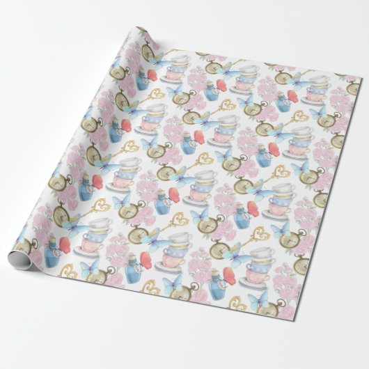 Alice in Wonderland Pastel Wrapping Paper Cadeaupapier (Uitgerold)