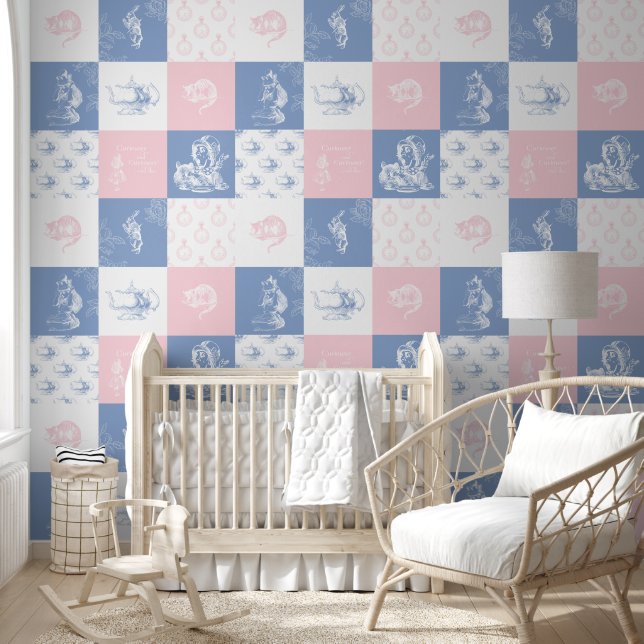 Alice in Wonderland Patchwork Blauw Roze Behang (Kinderen)