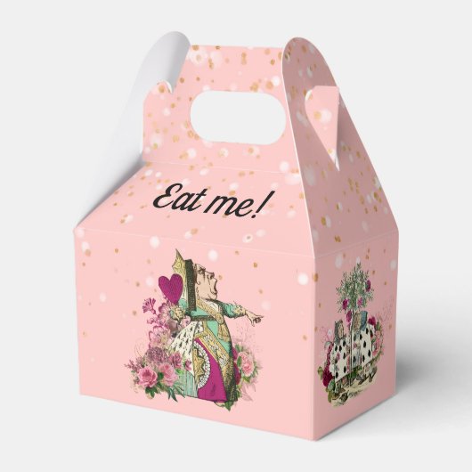 Alice in Wonderland Personages op Roze en Goud Bedankdoosjes (Voorkant Zijde)