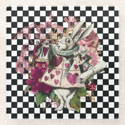Alice in Wonderland Rabbit Glazen Onderzetter (Voorkant)