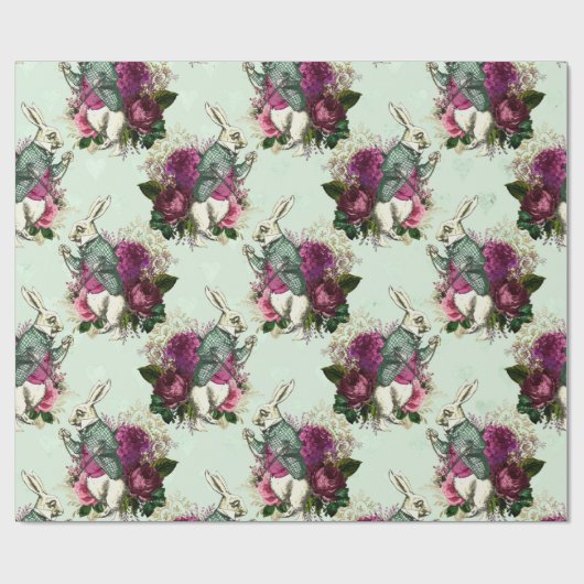 Alice in Wonderland Rabbit Green Cadeaupapier (Vlak)
