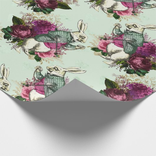 Alice in Wonderland Rabbit Green Cadeaupapier (Hoek)