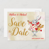 Alice in Wonderland Rabbit Herald Save the Date Briefkaart (Voorkant / Achterkant)