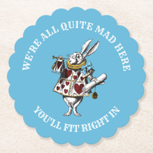 Alice in Wonderland Rabbit met Mad Quote Kartonnen Onderzetters