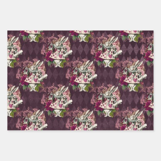 Alice in Wonderland Rabbit Paars Inpakpapier Vel (Voorkant 3)
