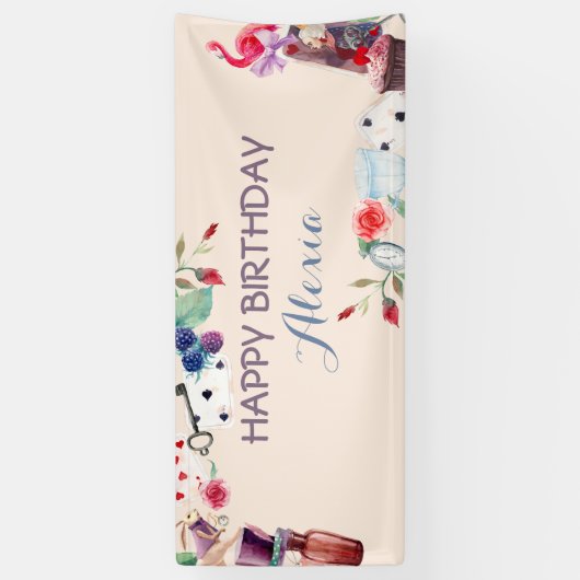 Alice in Wonderland Rabbit Tea Key Clock Roos Spandoek (Verticaal)