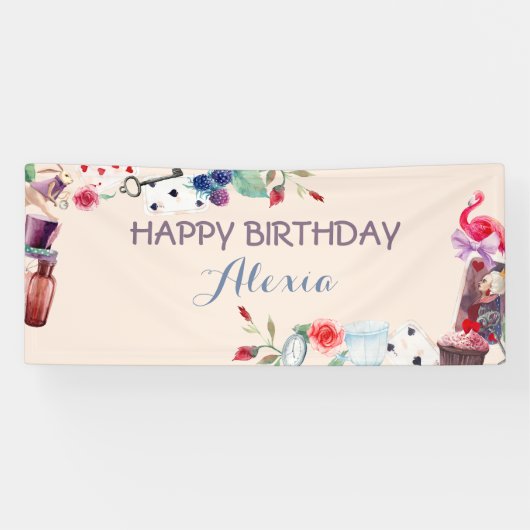 Alice in Wonderland Rabbit Tea Key Clock Roos Spandoek (Horizontaal)