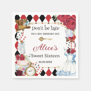 Alice in Wonderland Red Floral Birthday Tea Party Servet