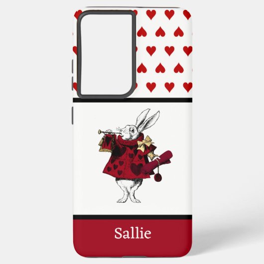 Alice in Wonderland Red Hearts en White Rabbit Samsung Galaxy Hoesje (Achterkant)