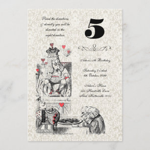 Alice in Wonderland Red Hearts Tea Party Birthday Kaart