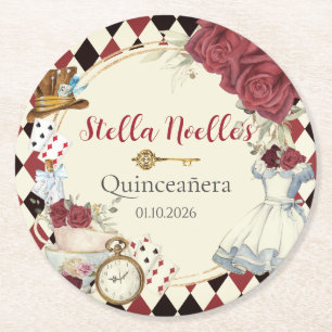 Alice in Wonderland Rode Bloemen Verjaardags Thee Ronde Kartonnen Onderzetter