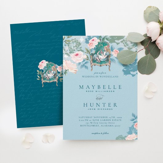  Alice in Wonderland Roses Wedding Kaart