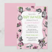 Alice in Wonderland Roze Baby shower Kaart (Voorkant / Achterkant)