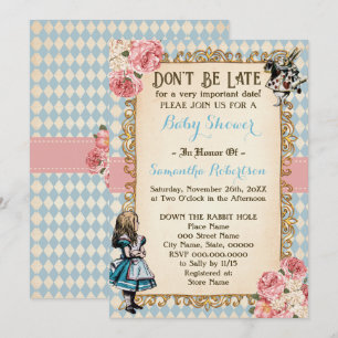 Alice in Wonderland Roze Bloemen Baby Shower Kaart
