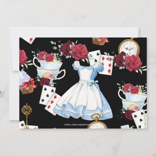 Alice in Wonderland Rozen Verjaardags Theepartij F Bedankkaart (Achterkant)