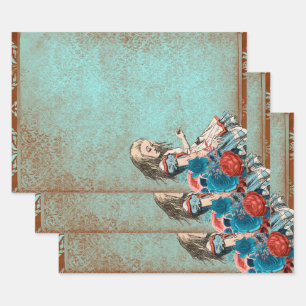 Alice in Wonderland Rusty Turquoise Floral Craft Inpakpapier Vel