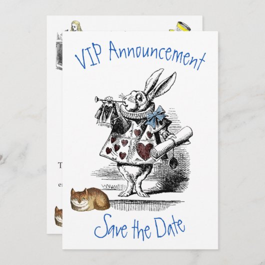 Alice in Wonderland Save the Date Invitation Kaart (Voorkant / Achterkant)