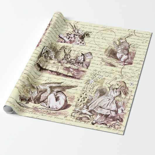 Alice in Wonderland  Script Beige Cadeaupapier (Uitgerold)