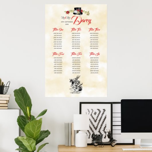 Alice in Wonderland Seating Chart Poster (Thuiskantoor)