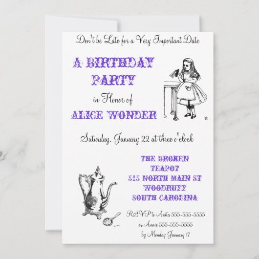 Alice in Wonderland Shower Invite Kaart (Achterkant)