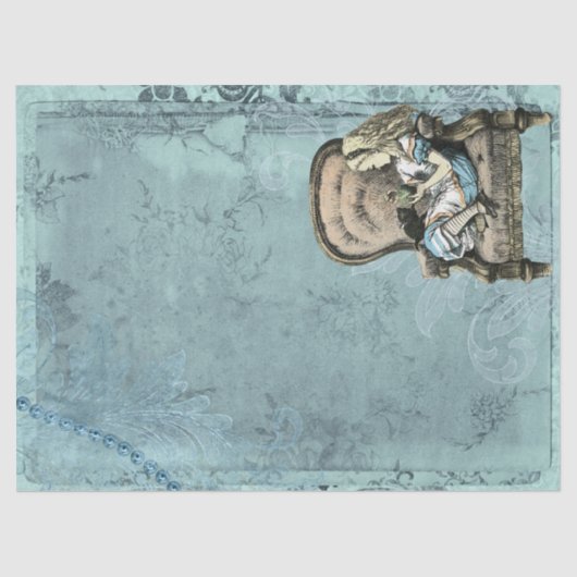 Alice in Wonderland Stoel en Kitten Blue Craft Tissuepapier (Voorkant)