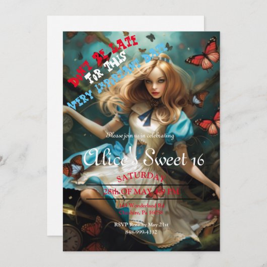 Alice In Wonderland Sweet 16 Invitations (Devant / Derrière)