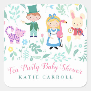 Alice in Wonderland Tea Party Baby shower Vierkante Sticker