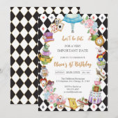 Alice in Wonderland Tea Party Birthday Invitation (Devant / Derrière)