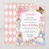 Alice in Wonderland Tea Party Birthday Invitation (Devant / Derrière)
