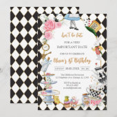 Alice in Wonderland Tea Party Birthday Invitation Kaart (Voorkant / Achterkant)