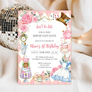 Alice in Wonderland Tea Party Birthday Invitation Kaart