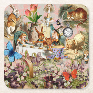 Alice in Wonderland tea party characters Vierkante Kartonnen Onderzetter