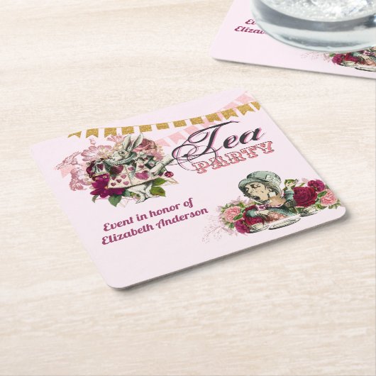 Alice in Wonderland Tea Party Custom Party Vierkante Kartonnen Onderzetter (Schuin)
