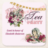 Alice in Wonderland Tea Party Custom Party Vierkante Kartonnen Onderzetter (Voorkant)