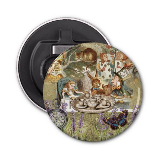 Alice in Wonderland Tea Party Gasten Button Flesopener (Voorkant)