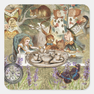 Alice in Wonderland Tea Party Gasten Vierkante Sticker