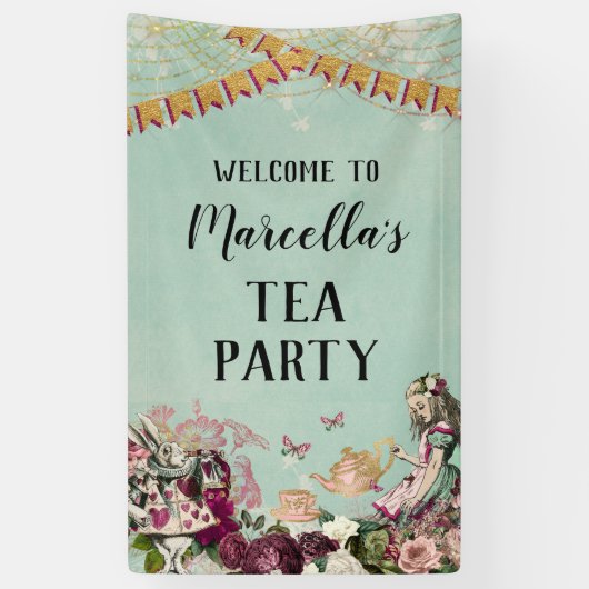 Alice in Wonderland Tea Party Spandoek (Verticaal)