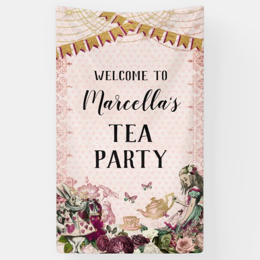 Alice in Wonderland Tea Party Spandoek (Verticaal)