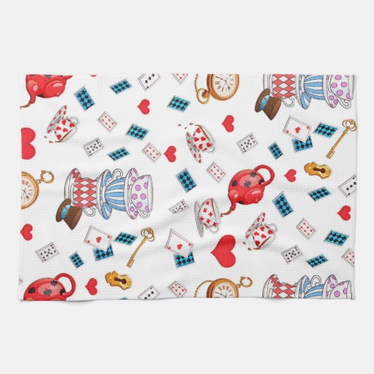 Alice in Wonderland Tea Party Theme Pattern Theedoek (Horizontaal)