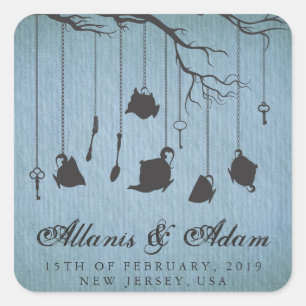 Alice in Wonderland Tea Party Trouwstickers Vierkante Sticker