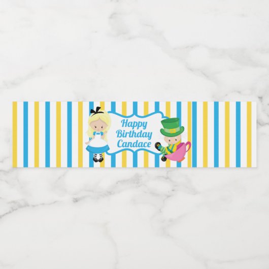 Alice in Wonderland Tea Party Waterfles Etiket (Enkel label)