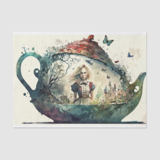 Alice in Wonderland Tea Pot Decoupage Tissuepapier (Voorkant)