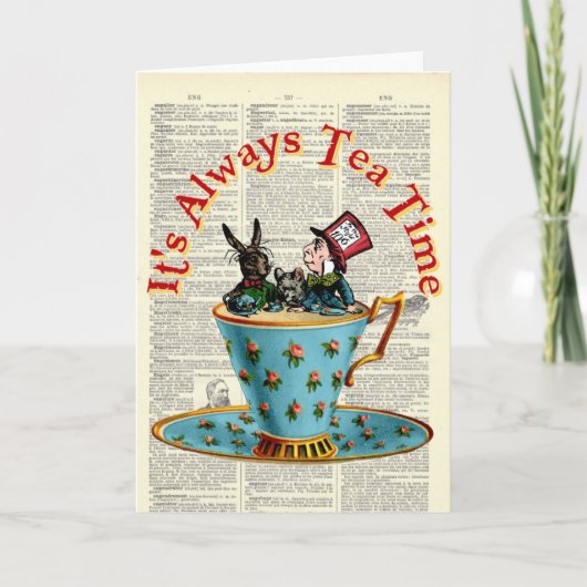 Alice in Wonderland Tea Time Old Dictionary Page Kaart (Voorkant)