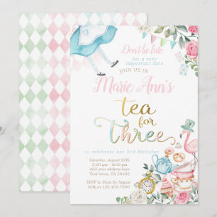 Alice in Wonderland, thee voor drie 3e verjaardag Kaart