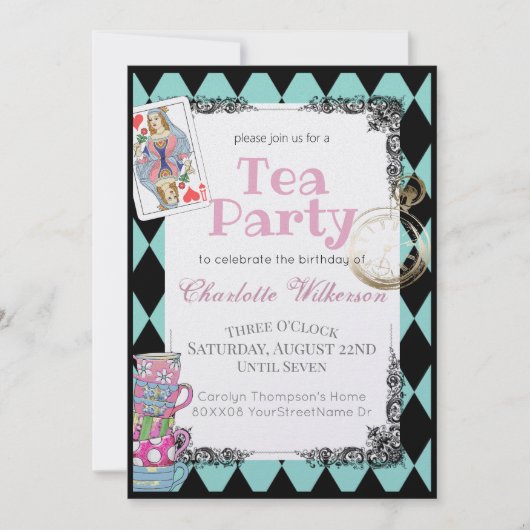 Alice in Wonderland Theme Tea Party in het Blauwgr Kaart (Voorkant)