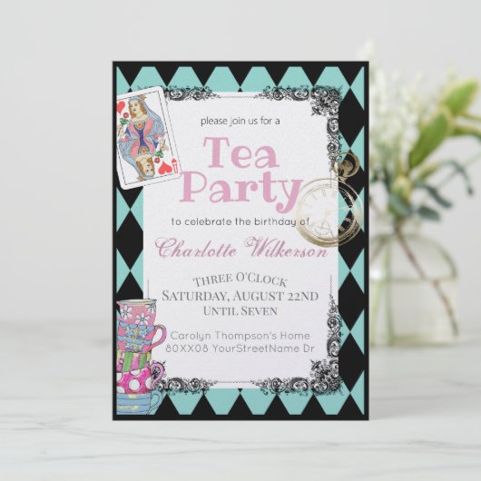 Alice in Wonderland Theme Tea Party in het Blauwgr Kaart (Staand voorkant)