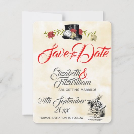 Alice in Wonderland Trouwdag Save The Date Kaart (Voorkant)