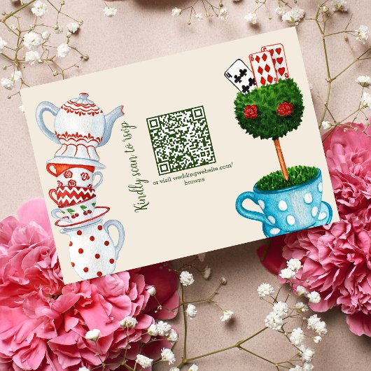 Alice in Wonderland Trouwkaart qr code RSVP kaart