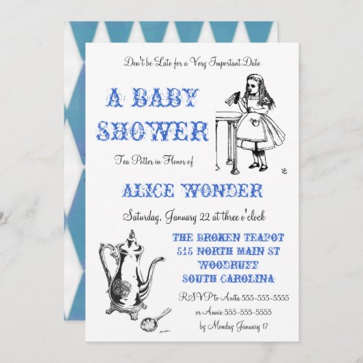 Alice in Wonderland Uitnodiging (Voorkant / Achterkant)